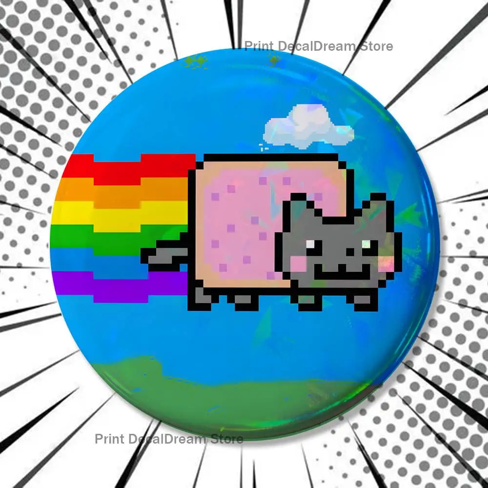 

Funny N-Nyan Cat 22mm,32mm,42mm,58mm,75mm Round Badge Brooch for Various Clothing Backpacks Jewelry Accessories Gift