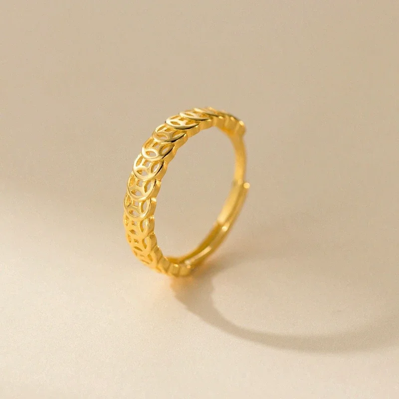 1pc Openable Transfer Retro Coin Ring Unisex Lux Premium Easy Wealth Attracting Copper Golden Daily Casual Wear for Men & Women