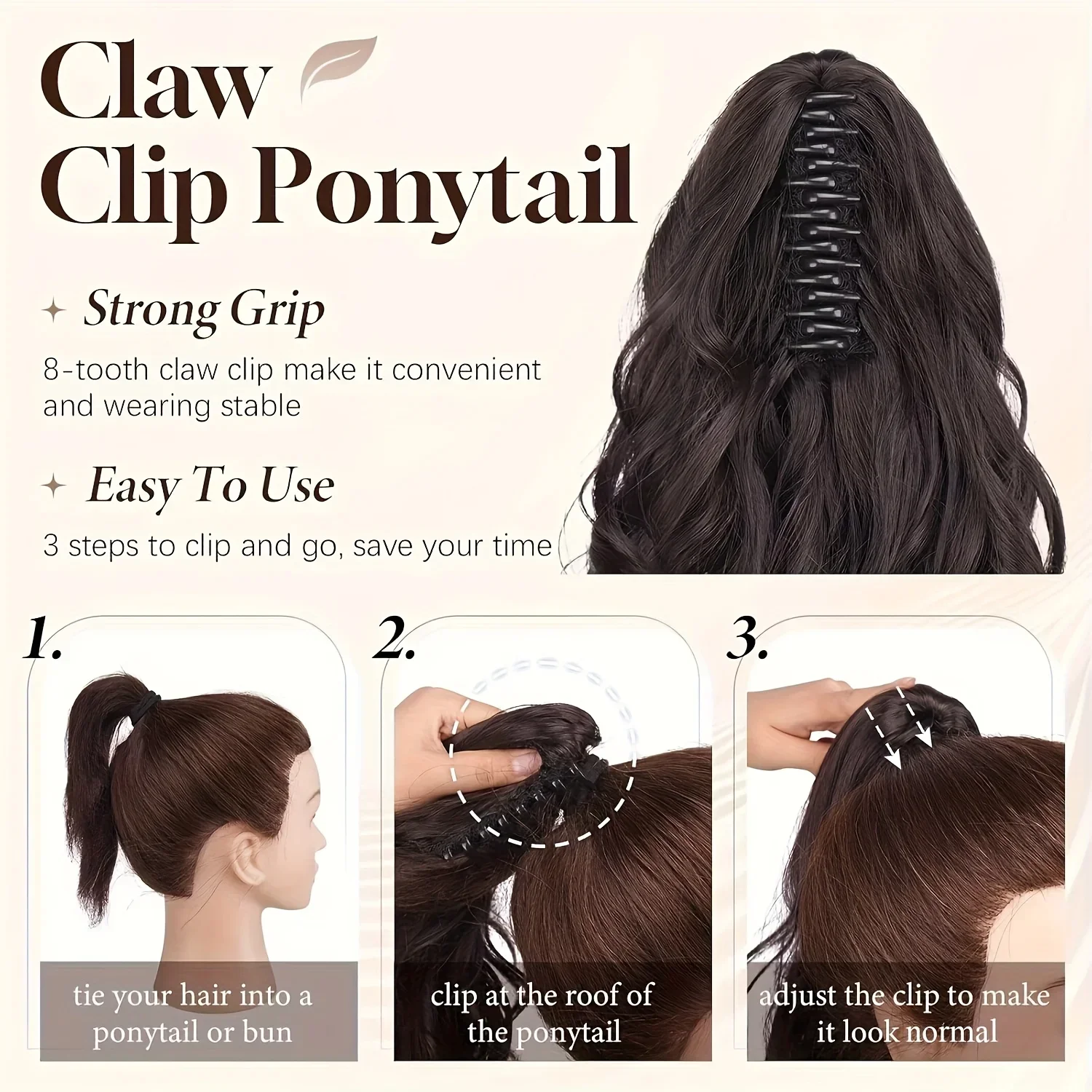 22-Inch Long Wavy Drawstring Ponytail Extension - Layered Synthetic Hairpiece for Women, Clip-In Style, Natural Black Color