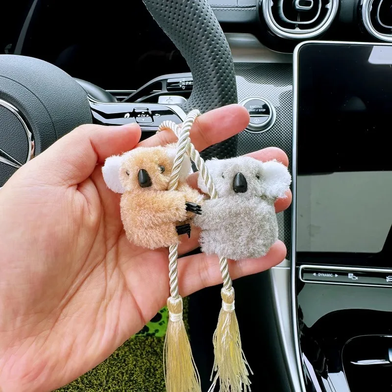 Cute Plush Koala Car Rearview Mirror Hanging Ornament Hugging Koalas Tassel Rope Car Interior Pendant Keychain Decor Gift