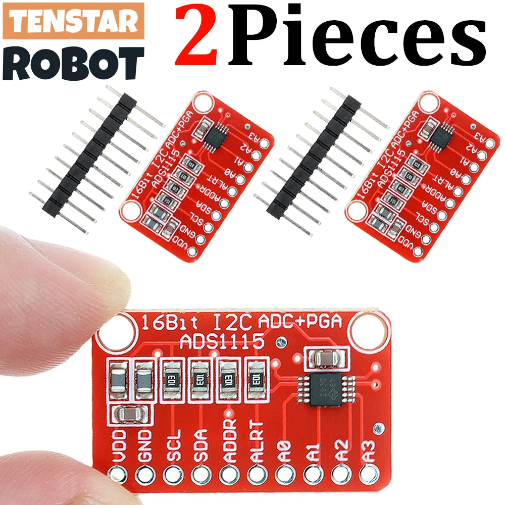 TENSTAR 2pcs ADS1115 Module Red Board 16 Bit I2C ADC 4 Channel with Pro Gain Amplifier