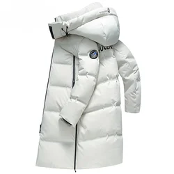 Casaco longo com capuz de pato masculino, casacos espessados, sobretudo frio extremo, 90% branco, parka de inverno