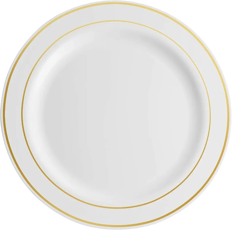 200 Gold Plastic Plates Set,100 Pcs 10 Inch Plastic Dinner Plates and 100 Pcs 7 Inch Plastic Dessert Plates, Elegant Fancy Heavy