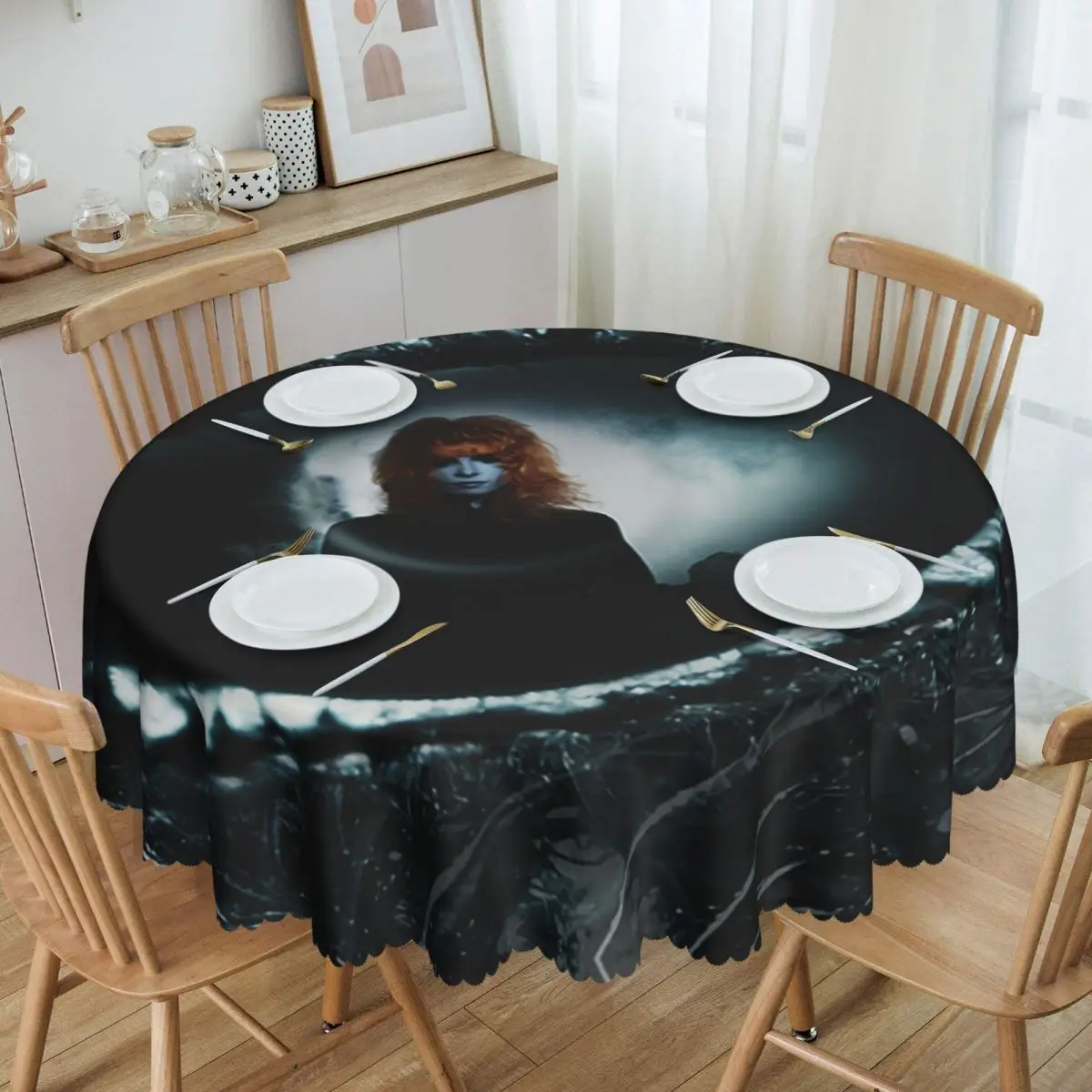 

Mylene Farmer Round Tablecloths 60 Inch French Singer Table Cover for Dining Table Cloth