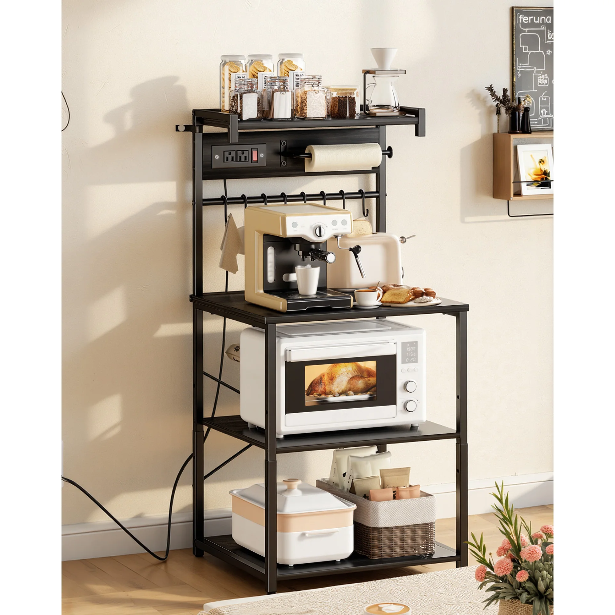 SucceBuy 23.6 in/31.5 in Kitchen 4.6 ft Power Bakers Rack with X-Shaped Support and Hooks for Dishes&Spice Bottles