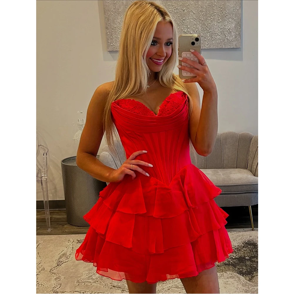 MVOZEIN Homecoming Dresses Chiffon A-Line Sweetheart Above Knee Party Dress Mini Graduation Dress