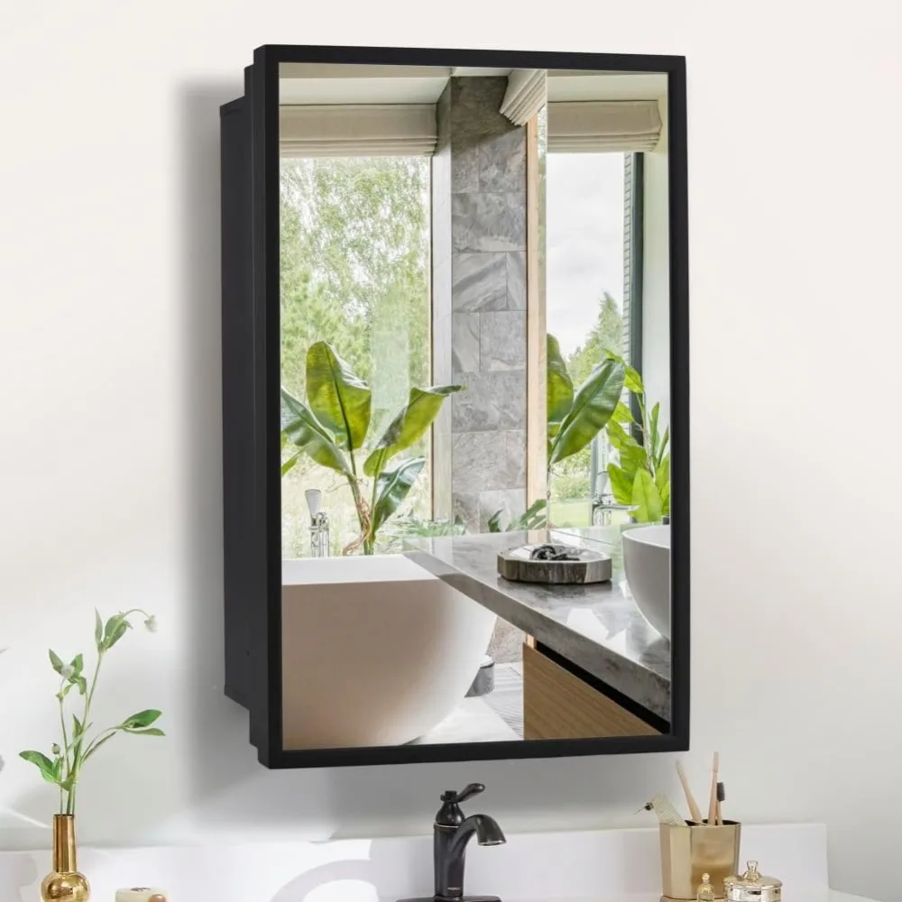 

20 inch x 26 inch Medicine Cabinet with Mirror,Black Recessed or Surface Mounted Mirrored Medicine cabinets for Bathroom