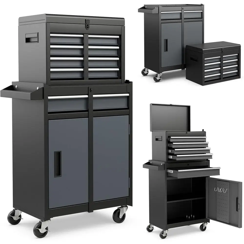 

Rolling Tool Chest, 5-Drawer Tool Box Organizer w/Lockable Wheels & Sliding Drawers & Detachable Top & Adjustable Shelf, Tool St