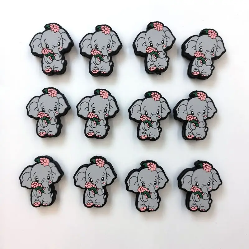 5/10Pcs Cute elephant themed silicone bead animal DIY jewelry making necklace bracelet