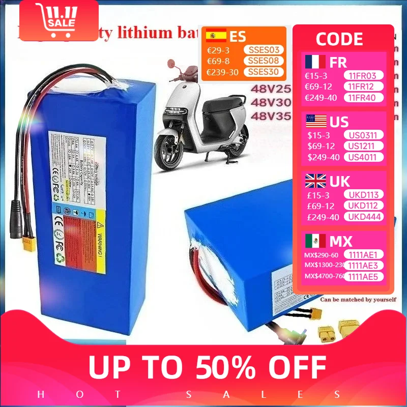 

48V Lithium Battery Pack for Motorcycle 2500W Motor Rechargeable 35Ah/30Ah/25Ah/20Ah/15Ah/10Ah High Capacity Motorcycle Ba