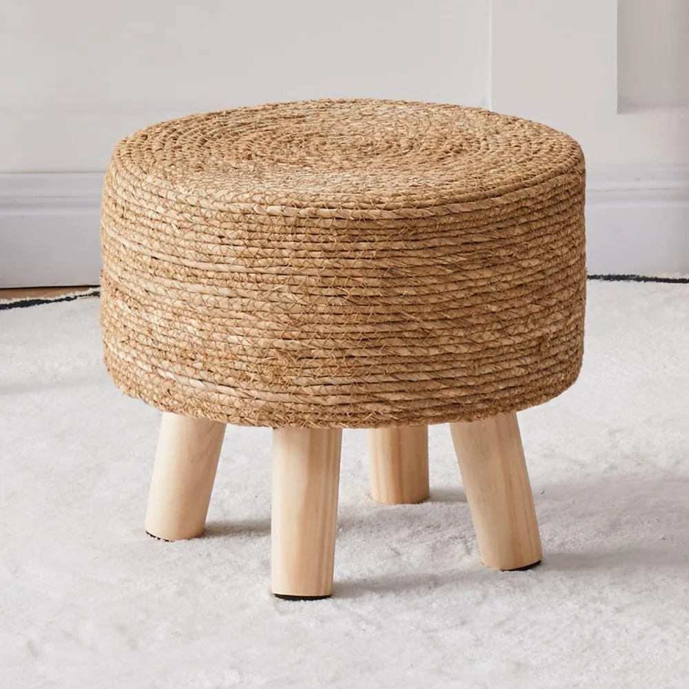 Footstool, hand-woven futon Round footstool Soft footstool for sofa table with non-slip loose legs Corridor