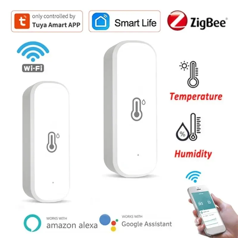 Tuya Zigbee Temperatur- und Feuchtigkeitssensor, batteriebetrieben, APP-Fernüberwachung, Sprachsteuerung, funktioniert mit Alexa, Google Home, Smart Life