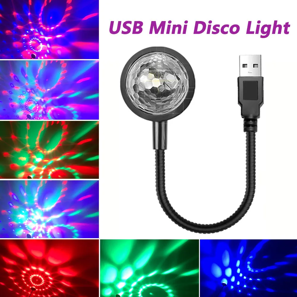 DJ Lighting Sound Party Auto USB Mini Disco Ball Lights RGB Multi Color Car Atmosphere Room Decorations Lamp Magic Strobe Light