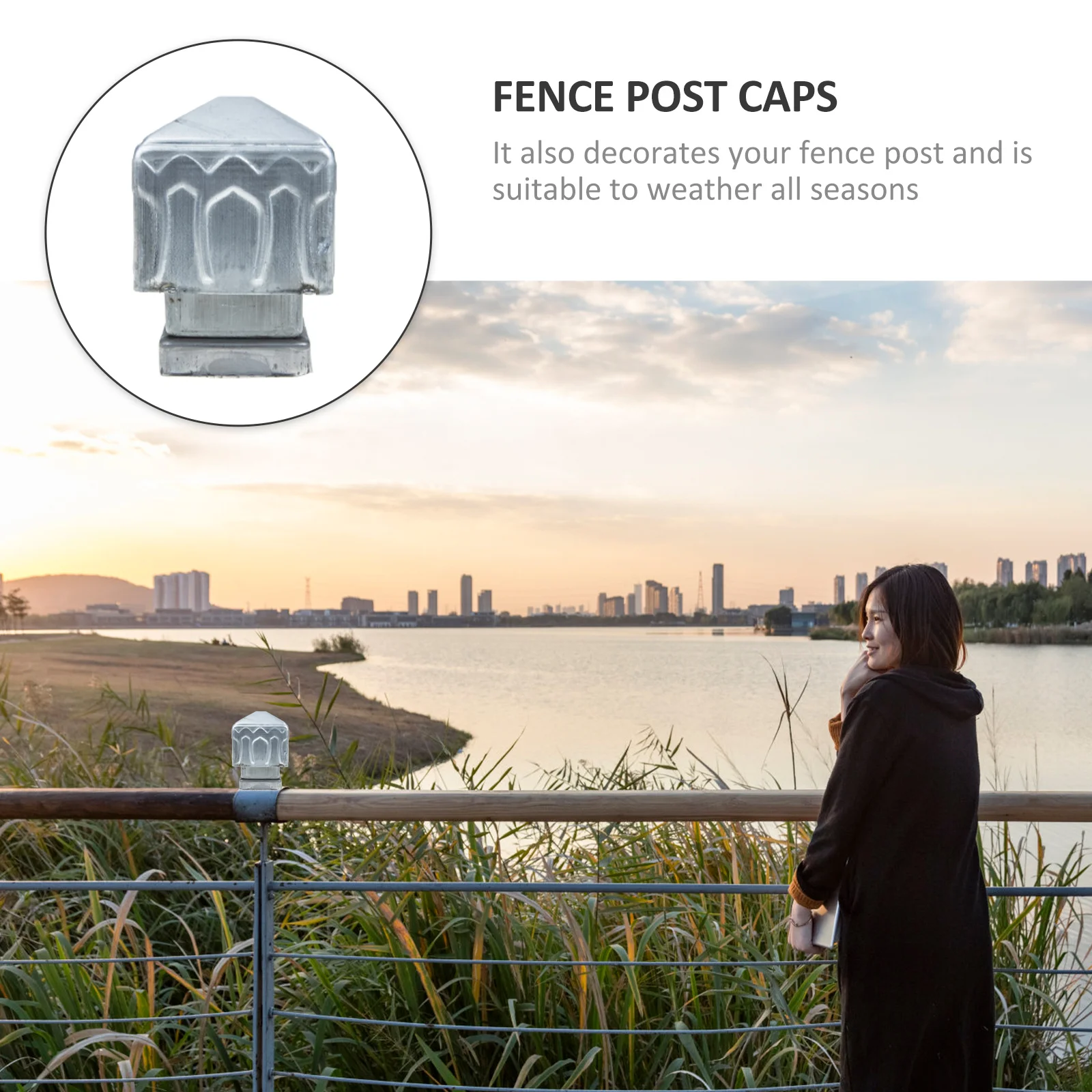 

Iron Fence Post Caps Silver Square Design Durable Replacement for Household Railing Guardrail Chain Link Fence Parts