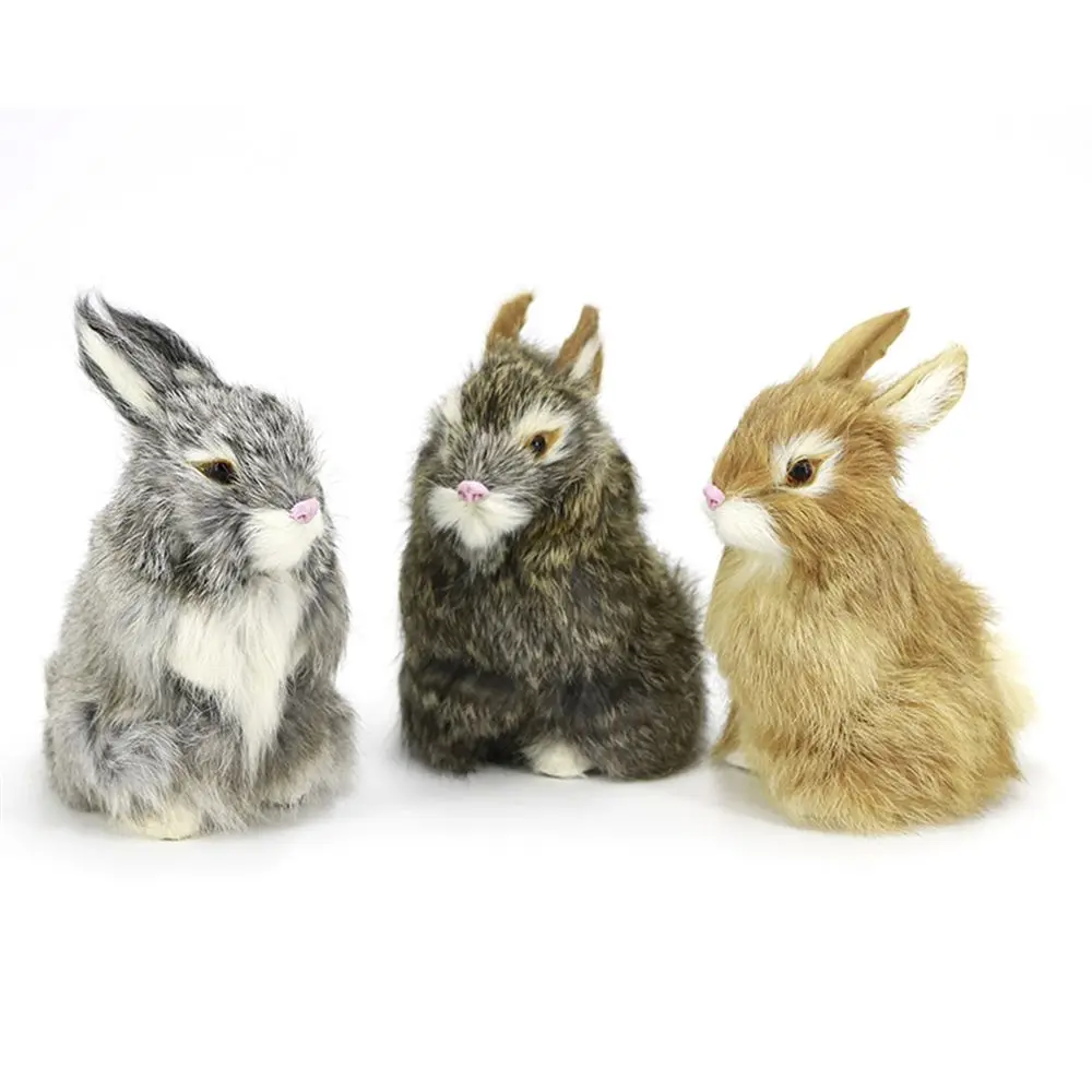 15CM Mini Realistic Cute White Plush Rabbits Fur Lifelike Animal Easter Bunny Simulation Rabbit Toy Model Birthday Gift