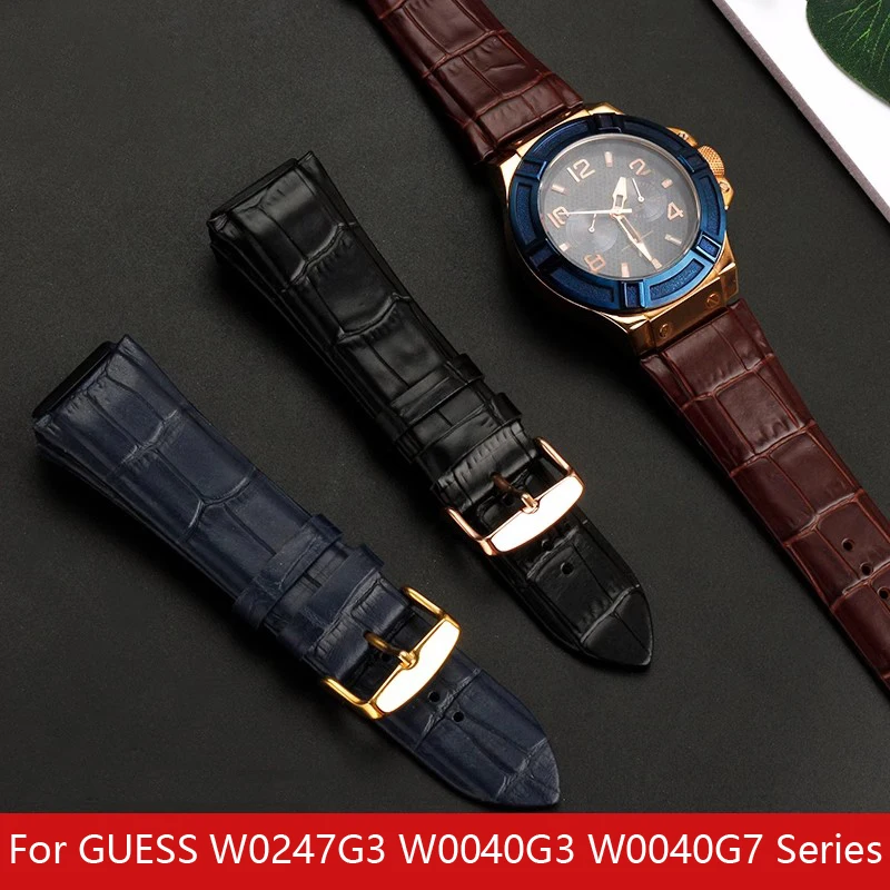 Correa de reloj de cuero genuino de 22mm para GUESS W0247G3 W0040G3 W0040G7 Series, pulsera para hombre azul, negro y marrón