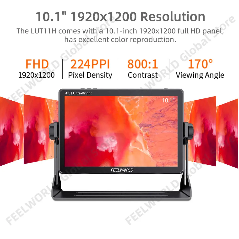 FEELWORLD LUT11H 10.1 Inch 2000nit Touch Screen Dslr Camera Field Monitor 3D LUT IPS 1920x1200 4K HDMI Light Sensor Auto Dimming