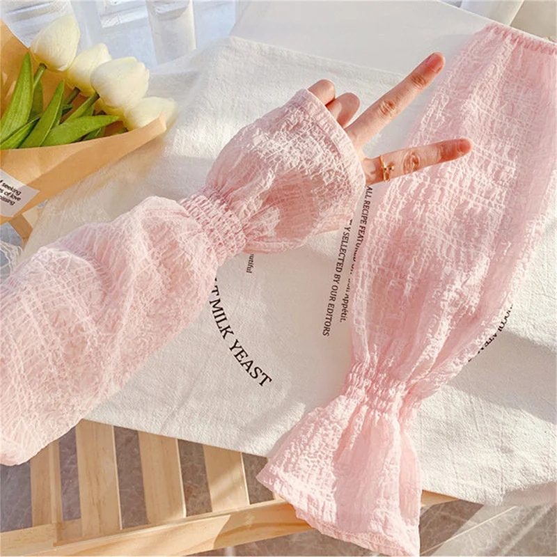 Summer Women's Ice Silk Sun Protection Sleeve, Pleated Bubble Ice Sleeve, Sun Protection and UV Protection Glove Arm Sleeve