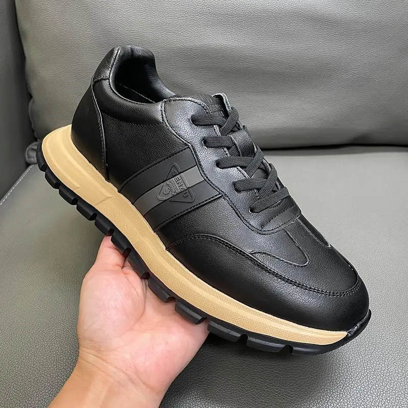 New Shoes for Men Genuine Leather Casual Shoes Fashion Striped Chunky Sneakers Street Cool Thick-soled Athletic Shoes