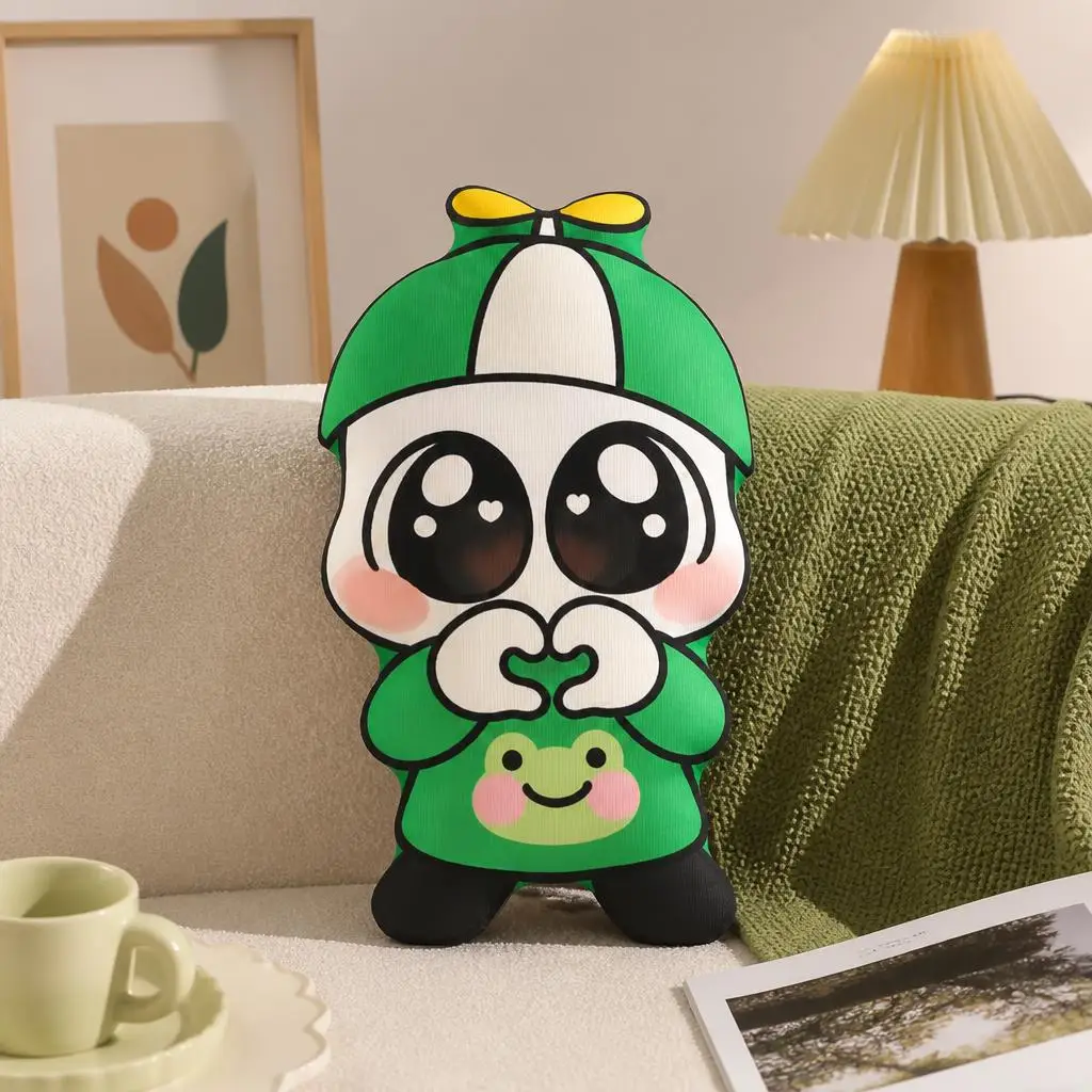 Omenaso Cartoon Meme Shaped Throw Pillow Green Propeller Hat Character Cushion Stuffed Sofa Decor Gift for Meme Fans Home