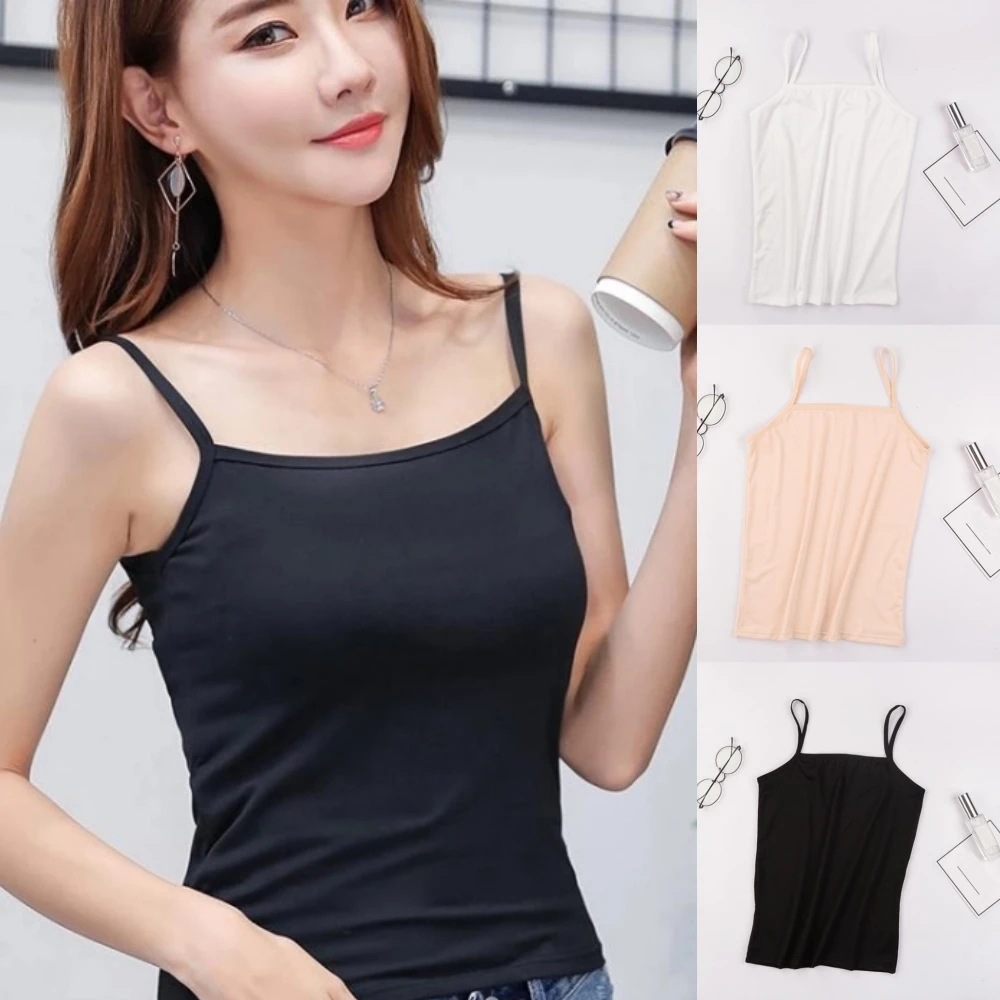 

Solid Color Camisole Vest Woman Seamless Tube Top Summer Outerwear Camisole One Line Collar Student Base Shirt Women'S Pajamas