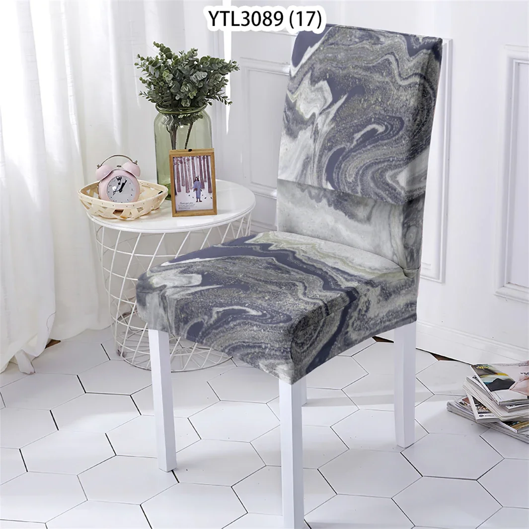 Geometry Style Chair Cover With Back Marble Pattern High Back Spande Chairs Covers For Dining Room Kitchen Slipcover Removable