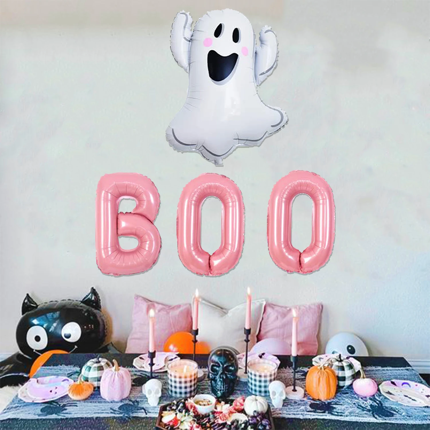 Dekoracje na Halloween Baby Shower, różowe balony foliowe Boo na Halloweenowe artykuły urodzinowe