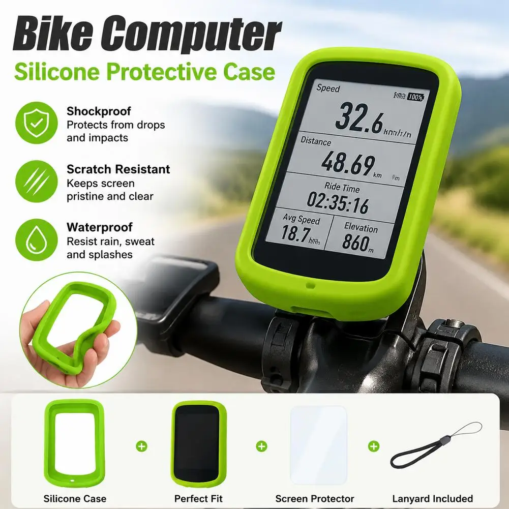 iGPSPORT BSC500 ケース シリコン製 防水 耐衝撃 GPSバイクコンピュータープロテクター シェル スキン ストラップ フィルムキット サイクルアクセサリー