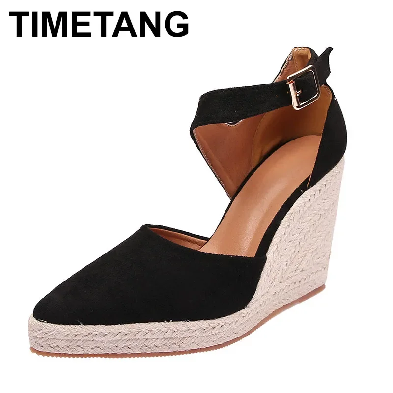 

Весенние туфли на наклонном каблуке 2023, женская обувь на толстой подошве и высоком каблуке, полые женские туфли из соломенной ткани