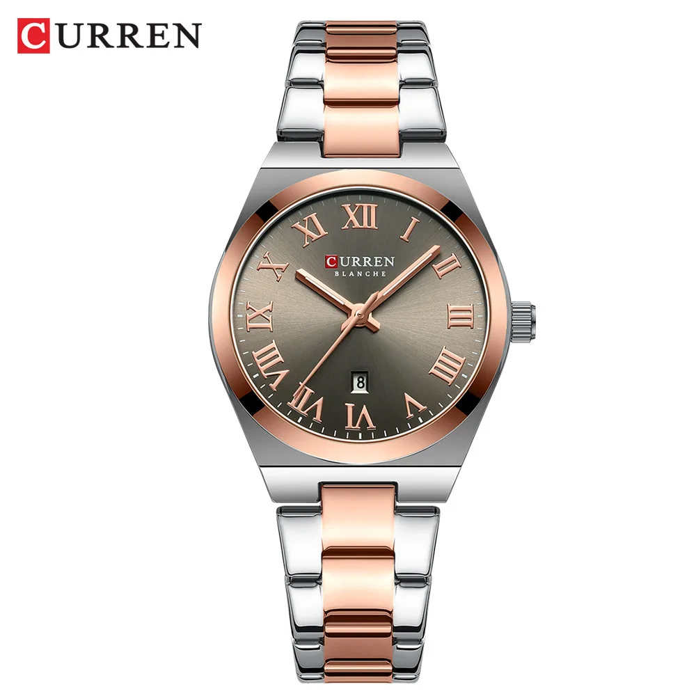 CURREN 9095 Women\'s Quartz Watch Fashion Calendar Leisure Analog Display Rose Gold Purple Stainless Steel Strap for Ladies Gift