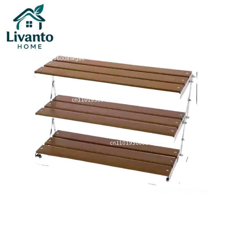 

Vintage Folding Storage Rack, Coffee Corner Organizer, Solid Wood Desktop Cup Stand, Bar Counter Display Shelf