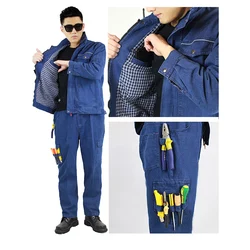 Soldagem reflexiva Denim uniforme de proteção, retardador de fogo roupas, anti-espumante, durável oficina trabalho Coverall, Repair Worker