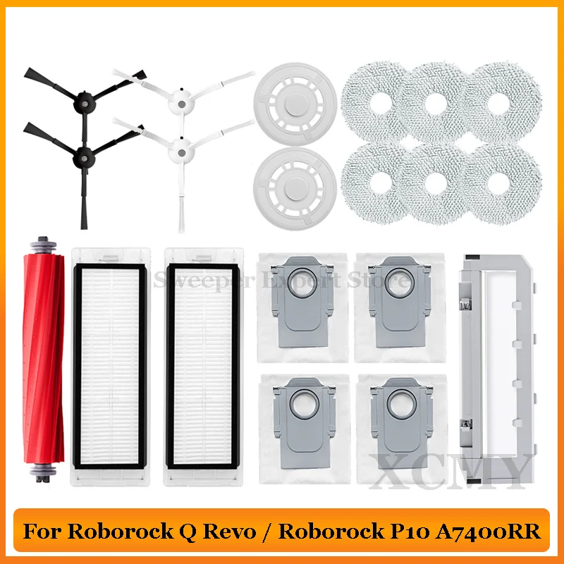 

For Roborock Q Revo / P10 A7400RR Vacuum Cleaner Parts Main Side Brush Hepa Filter Mop Cloths Rag Dust Bag Spare Parts Accessory