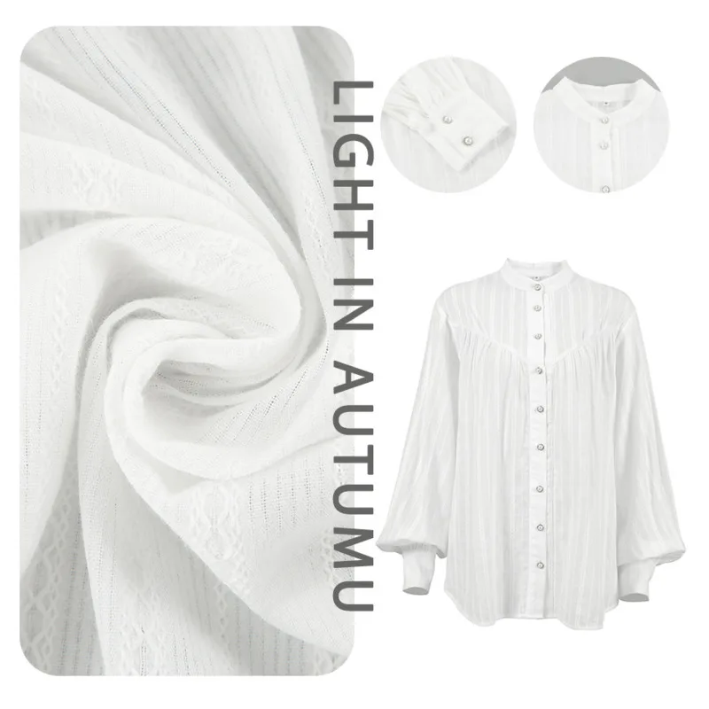 

French Cotton Long Sleeve Shirt Women Spring Summer New Simple Puff Sleeve Design Blouse Versatile Casual Fashion Top Outerwear