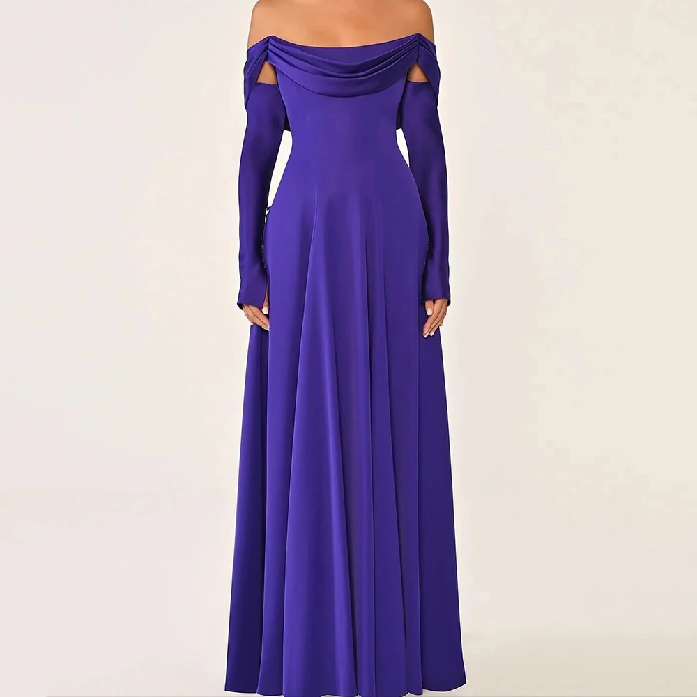 

Индивидуальные вечерние платья трапециевидной формы длиной до пола, с открытыми плечами и длинными рукавами, платье для выпускного вечера, модное простое драпированное вечернее платье с открытой спиной