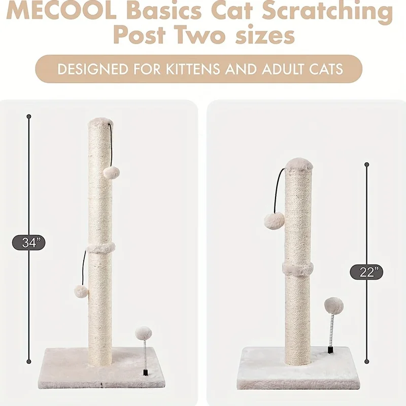 JTPAWS Cat Scratching Post Premium Basic Cat Scratching Indoor Sisal Scratching Post Tree Strap Hanging Ball for Adult Cat