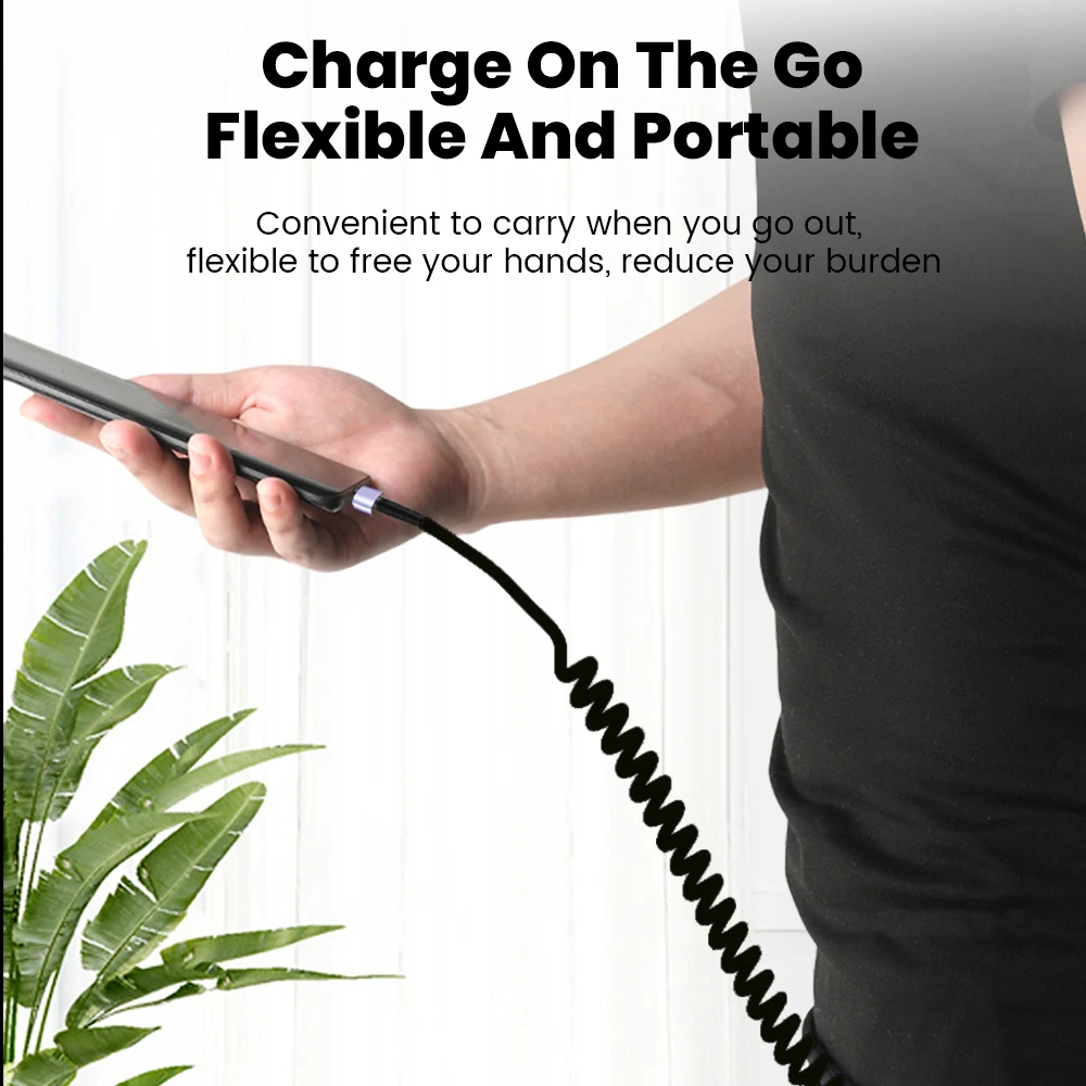 Spring Retractable Cable USB Type C 6A 66W Fast Charging 90 Degree Type C To USB C Cable For iphone Android CarPlay Data Cord
