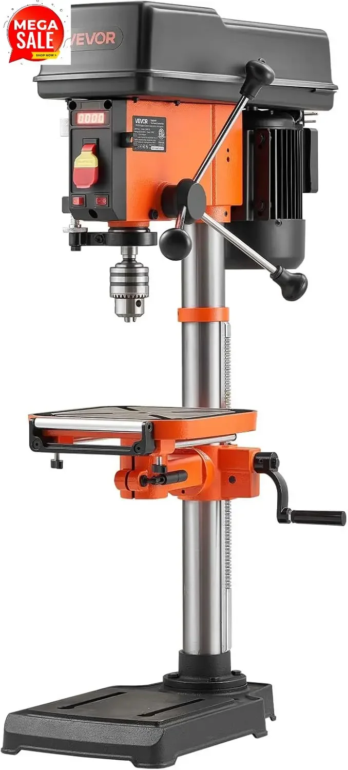 12-Inch Benchtop Drill Press, 6.2 Amp, 1 HP Bench Drill Press, 530 to 3140 RPM Variable Speed, 0-45° Tilting Worktable, with Las