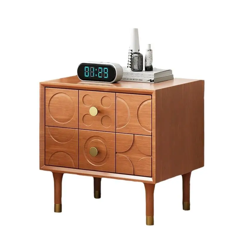 

Medieval style all solid wood bedside table, bedroom simple bedside table, creative engraved storage cabinet, retro wind bedside