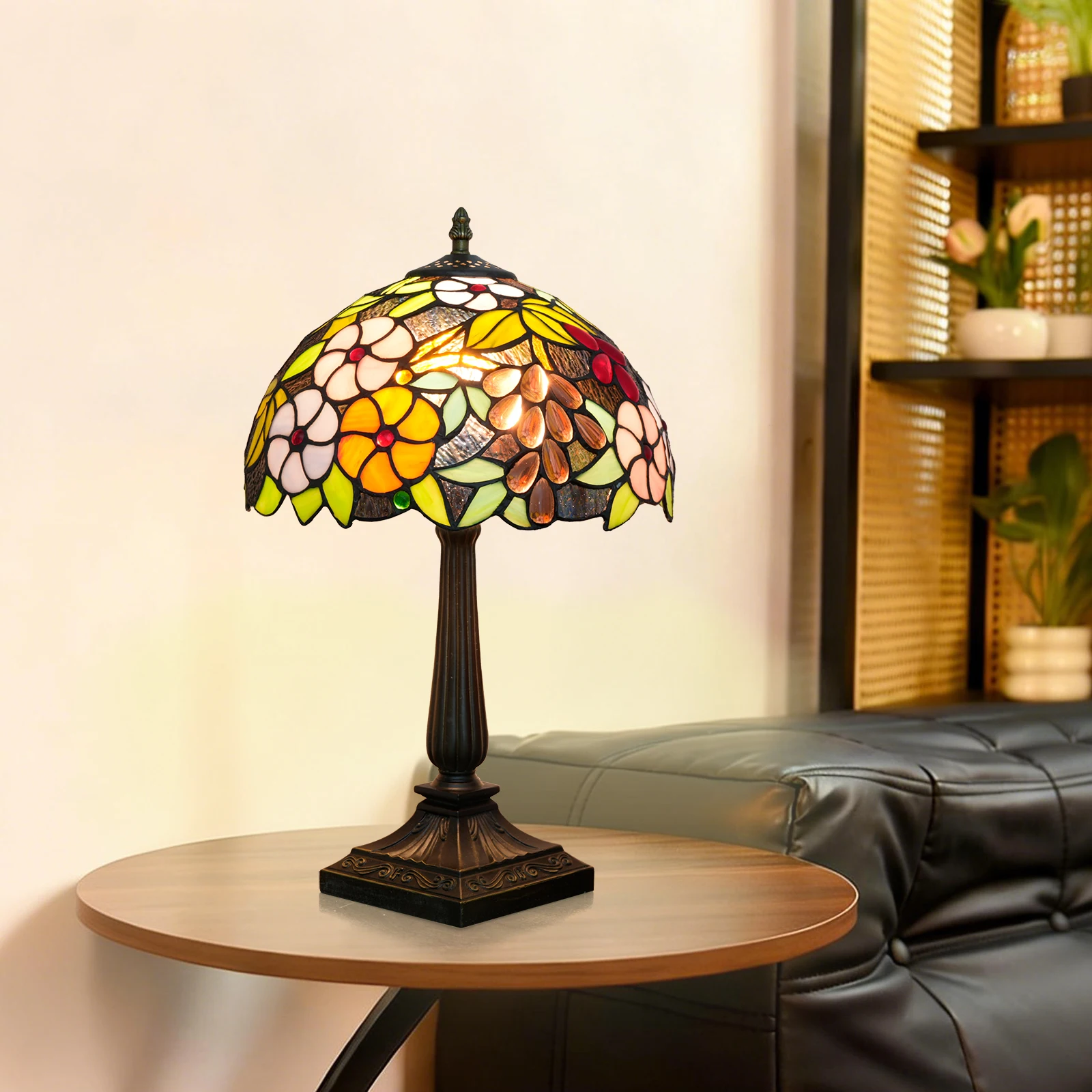 Tiffany Handmade Grape Stained Glass Table Lamps Bedside Nightstand Lamp for Bedroom, Living Room, Home Office Desk Lamp