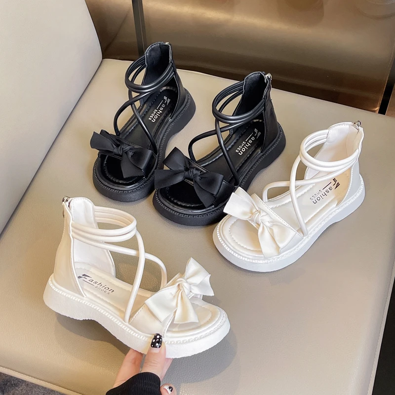 

Girls Summer Roman Sandals Sweet Bowknot Children Fashion Beach Gladiator Sandals High-top Open-toe Kids Causal Princess Shoes