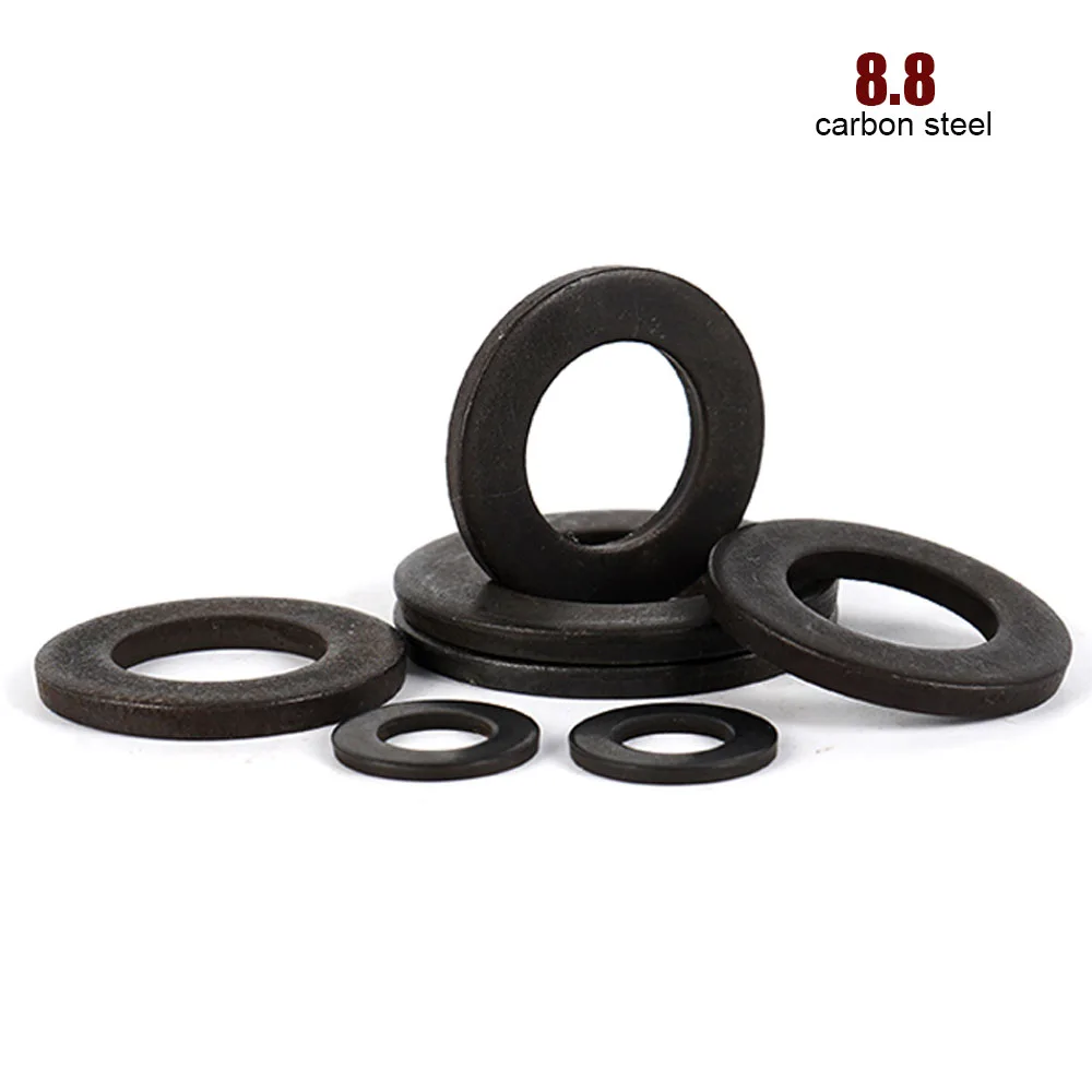 2/5/100pcs GB97 DIN125 Black Grade 8.8 Carbon Steel Flat Washer M2 M2.5 M3 M4 M5 M6 M8 M10 M12 M14 M16 M20 M22 M24 Plain Gasket