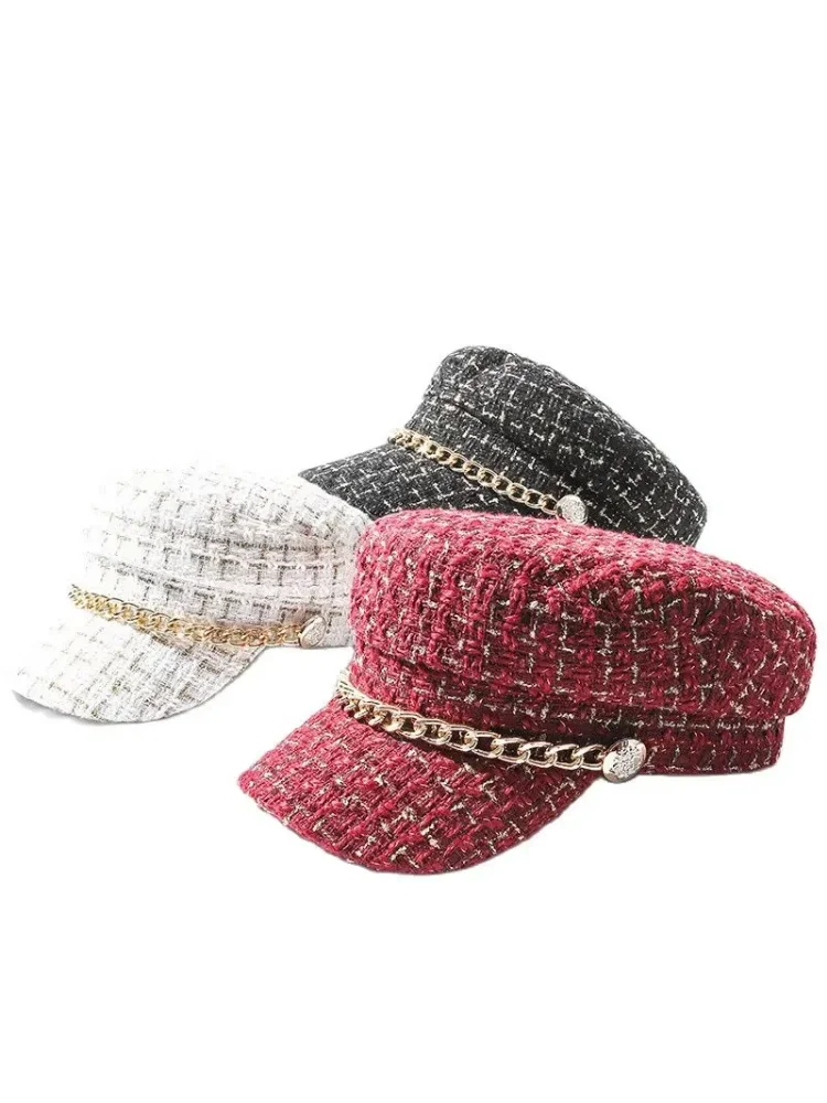 Chapeau militaire en acrylique pour femme, chapeau de marin d'automne, chapeau de cadet de voyage féminin, casquette de capitaine, bérets 02