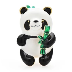 Wuli&baby Eating Bamboo Panda Brooches For Women Unisex Enamel Lovely Animal Party Casual Brooches Pins Gifts