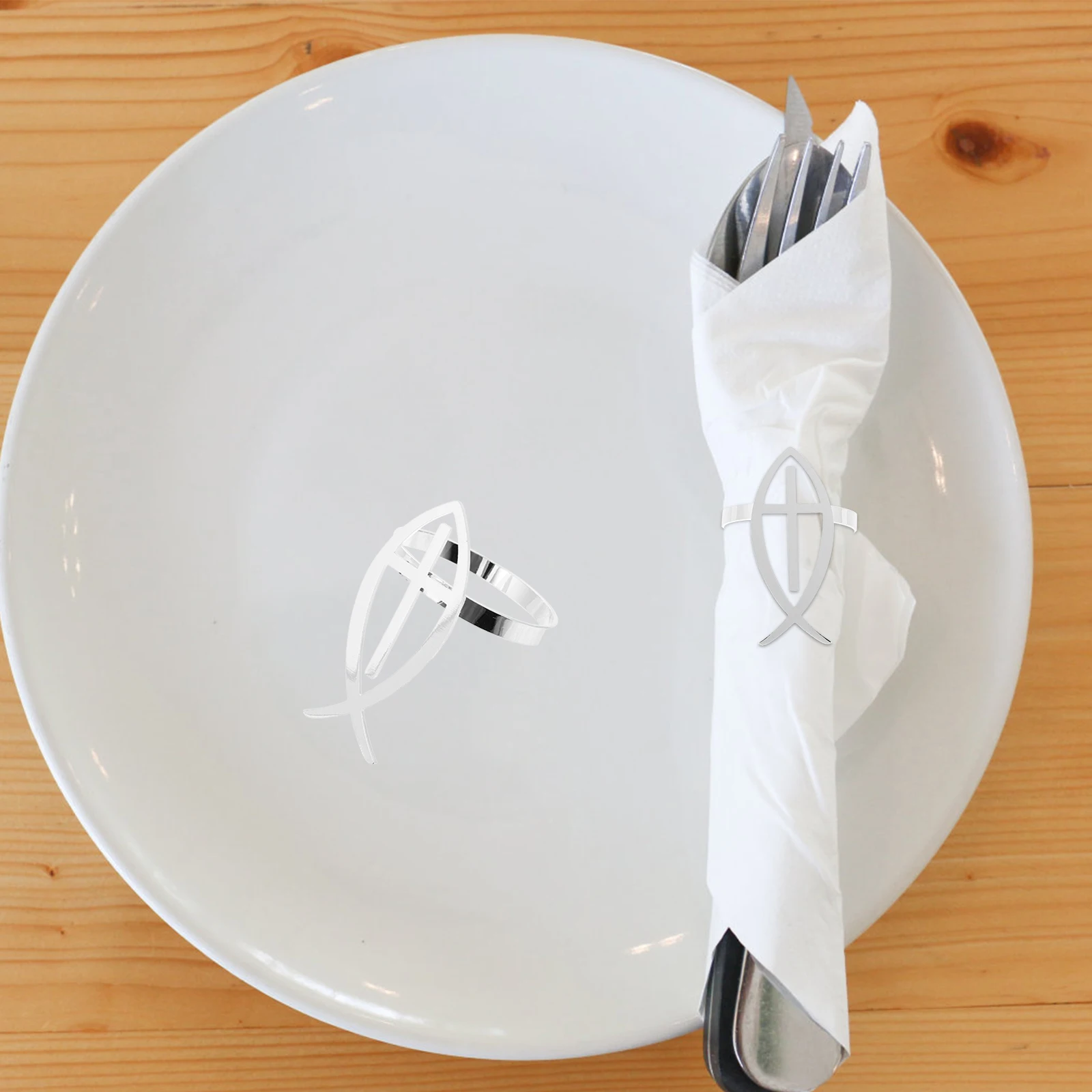 

4pcs Cross Napkin Rings Silver Christian Table Decor Wedding Buckles Alloy Serviette Holder Dining Set