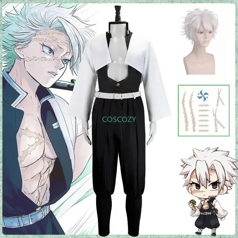 

2025 Halloween Cosplay Anime Shinazugawa Sanemi Wind Hashira Cosplay Costume Outfit Wig Stickers Full Set Convention Cosplay Cos
