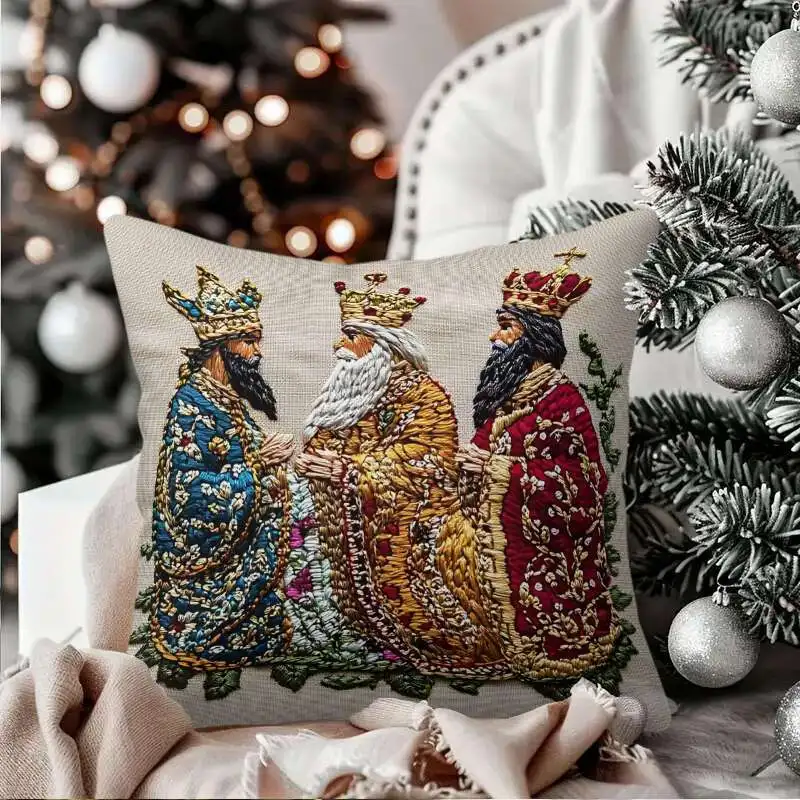 Kissenbezug mit Weihnachtsmotiv, drei Könige, mit Reißverschluss und maschinenwaschbarem Stoff für Weihnachtsdekoration und Heimstyling