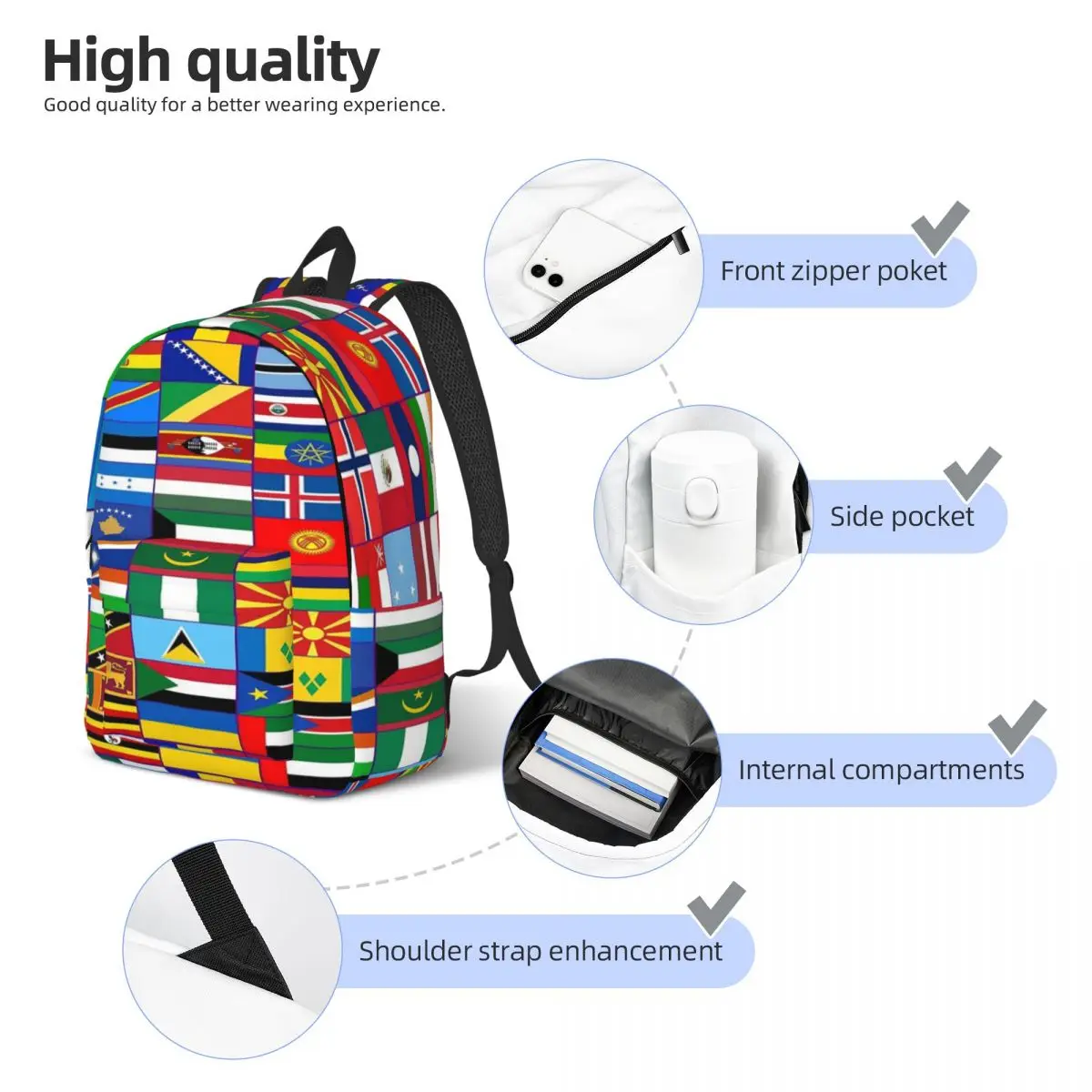 World Flags Simple and stylish backpack 2023 Hot Sale Backpacks for women