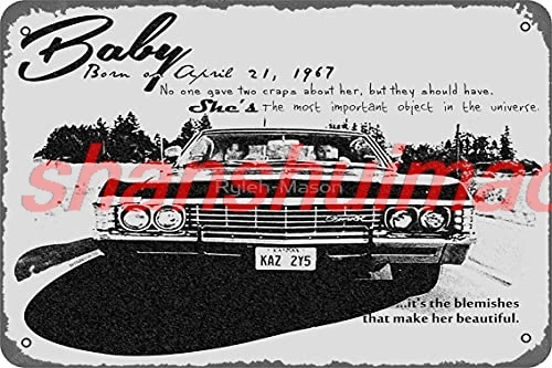 Baby Supernatural 67 Impala Poster Metal Tin Sign 8In x 12In Vintage Retro Man Cave Wall Decor, 8Inx12In HAI