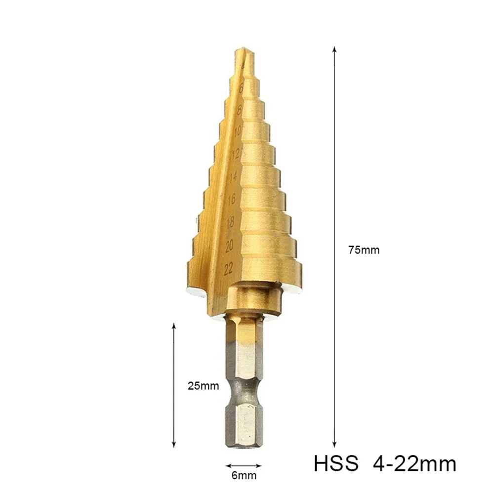 육각 섕크 티타늄 코팅 스트레이트 슬롯, 고속 스틸 홀 커터 세트, P6M5 드릴 비트, 13 단계, 6-35mm, 1 개